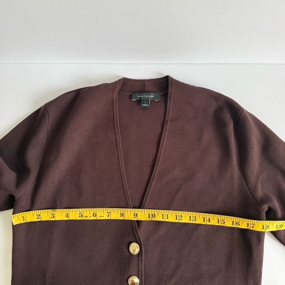 Ann Taylor Cardigan Size SM Chocolate Brown Gold Buttons Career Casual Money - Picture 5 of 8